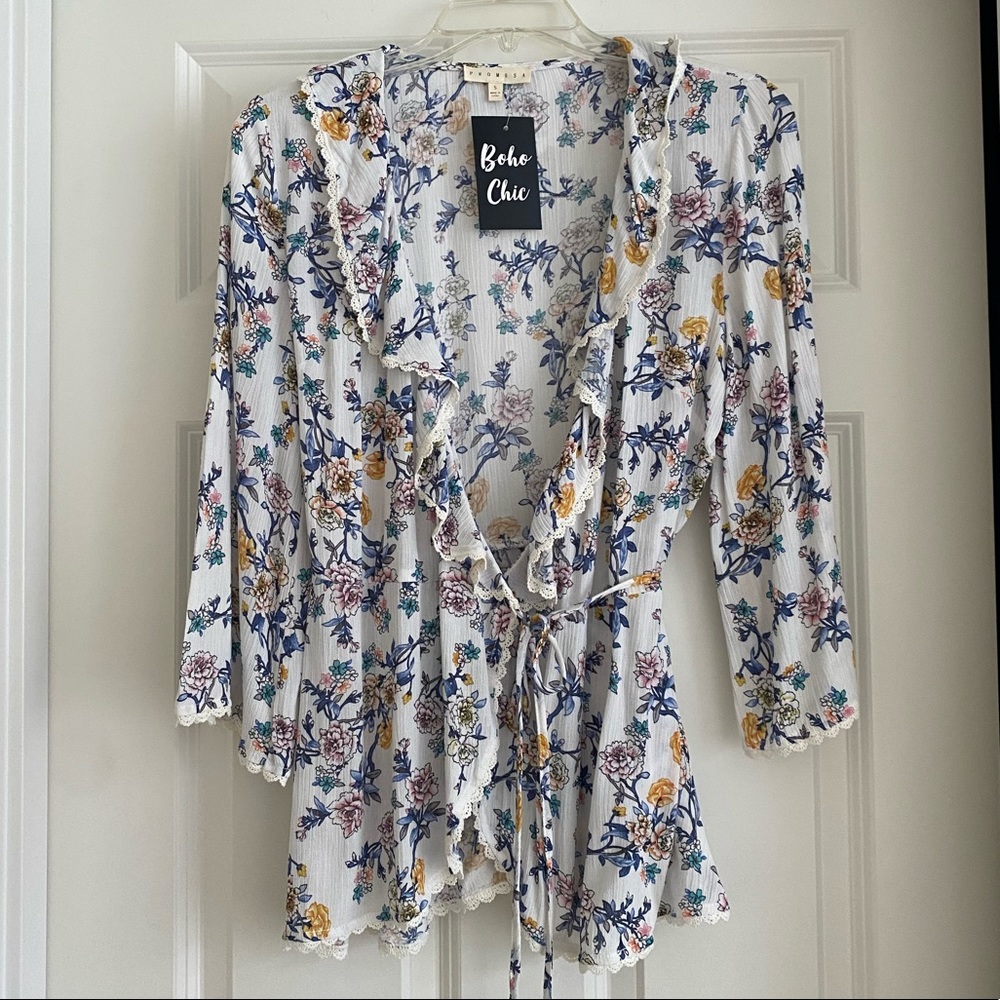 Boutique floral wrap blouse